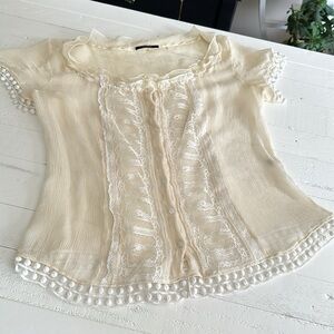 ELIETAHRI size medium 100% silk shirt with Boho embellishments